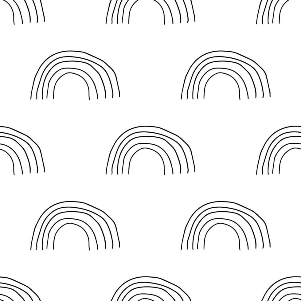 Cute abstract doodle arches, rainbows seamless pattern. Hand drawn geometric background. Round shapes. vector