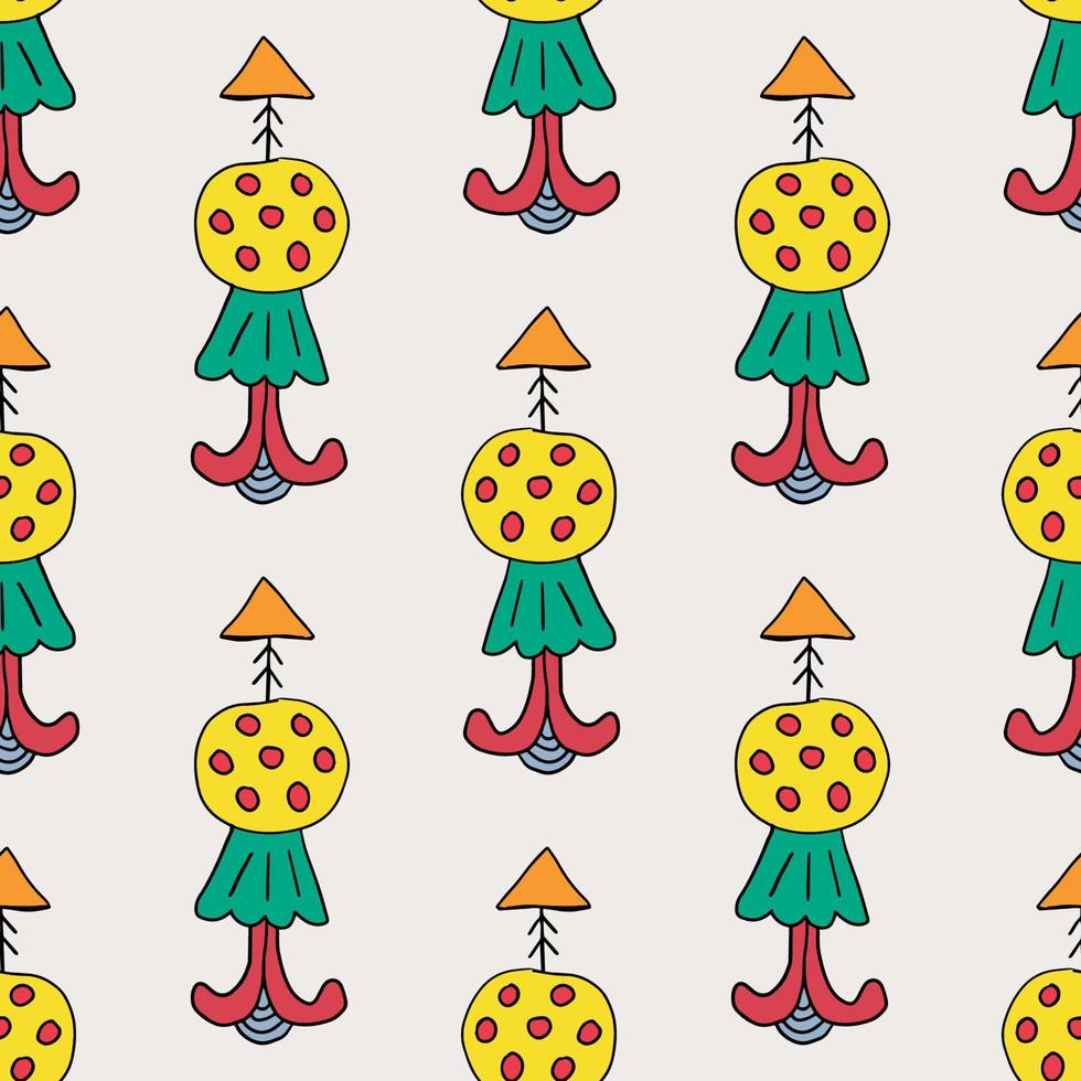 Cute cartoon doodle alien shape, arrow, damask seamless pattern. Polka dot background. Geometric shape with arrow. vector