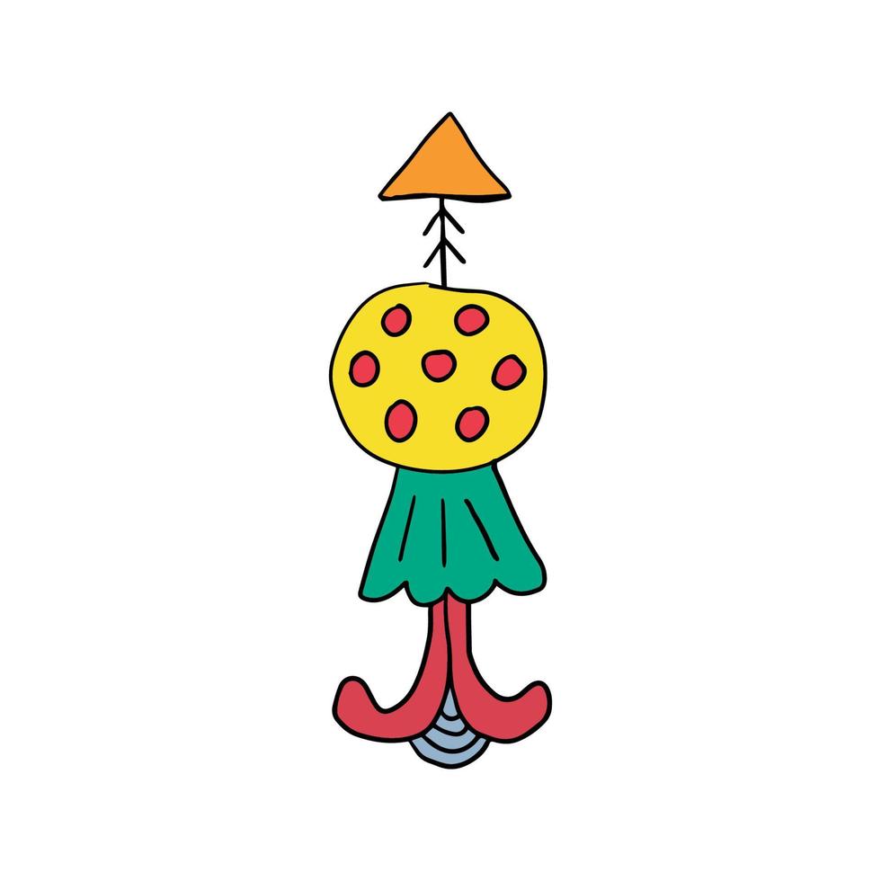 Cute dibujos animados doodle forma alienígena, flecha, damasco aislado sobre fondo blanco. forma geométrica, logotipo, icono, tatuaje. vector