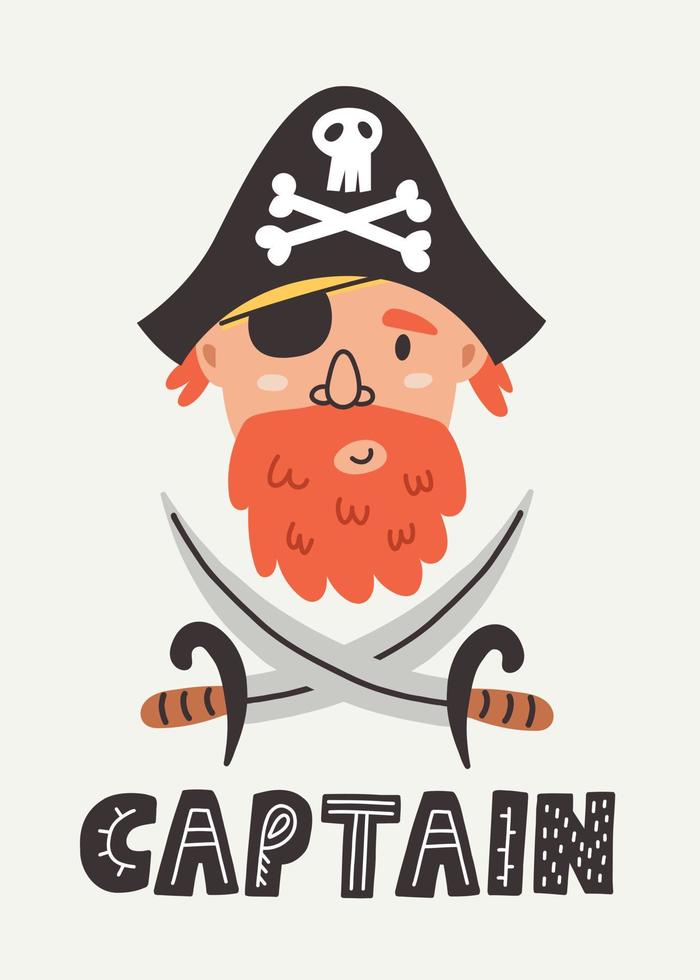 letras capitán cara pirata espadas vector