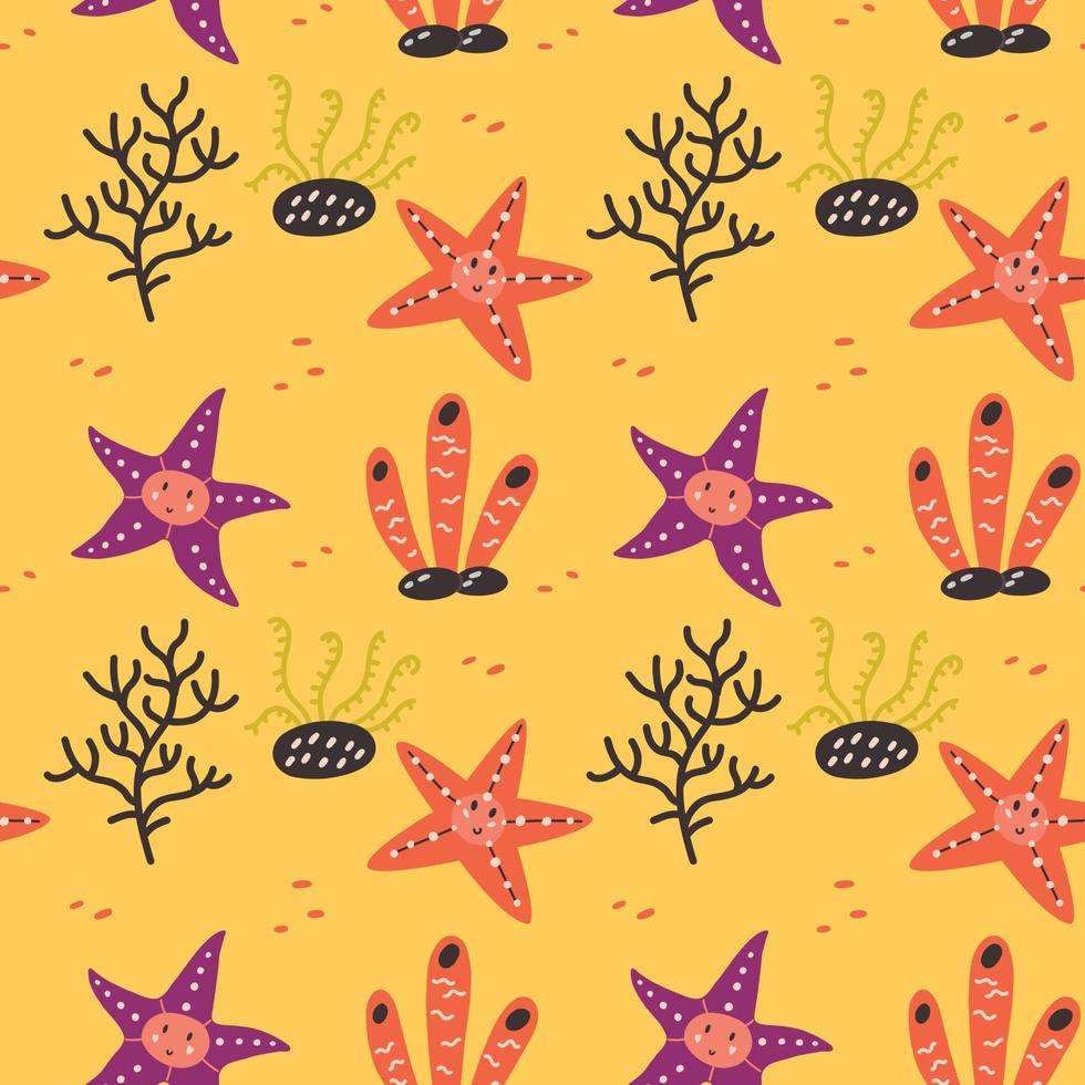 coral de estrellas de mar divertidas de patrones sin fisuras vector