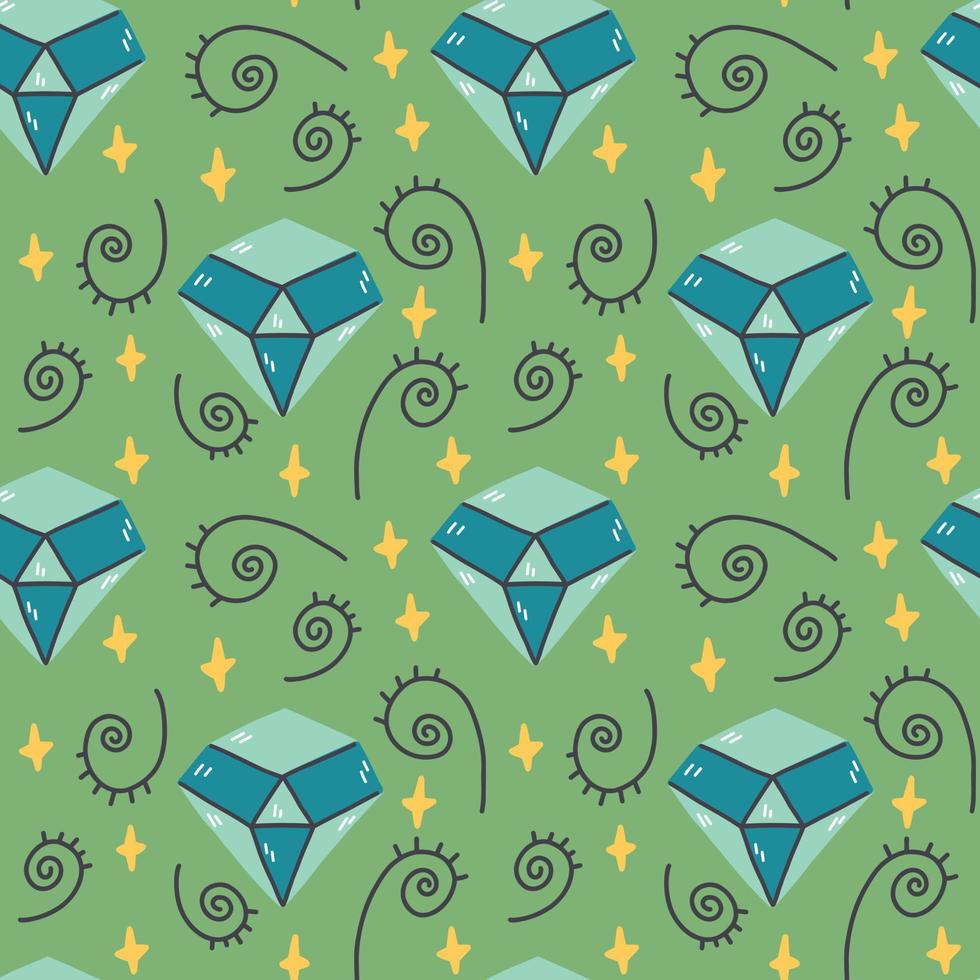 Seamless pattern diamond stars whorls vector