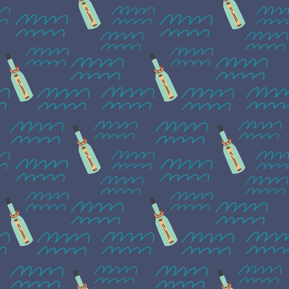 Seamless pattern waves bottle note vector