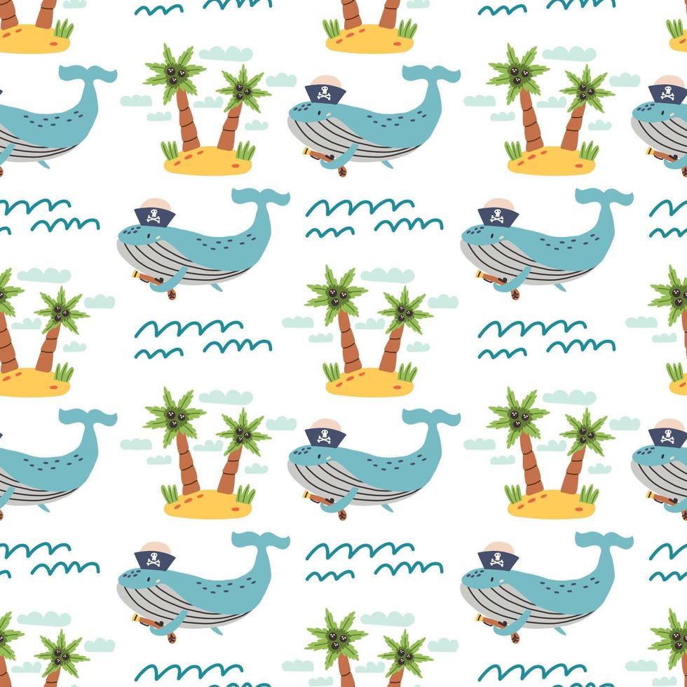 Seamless pattern whale island vector