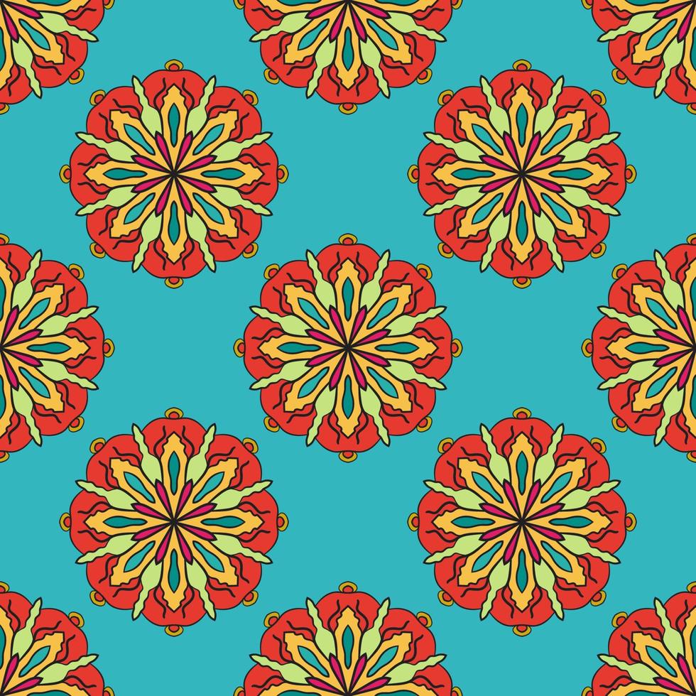 Abstract seamless pattern with mandala flower. Mosaic, tile, polka dot. Floral background. vector