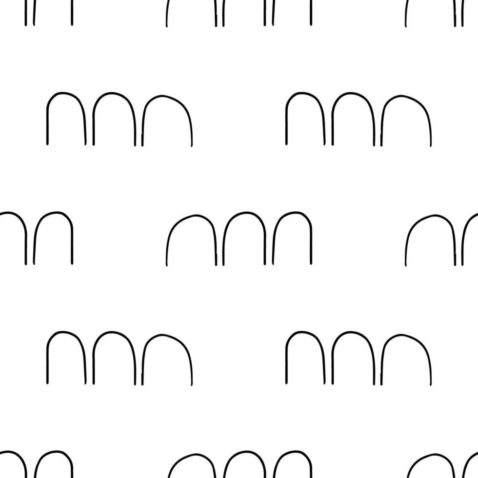 Cute abstract doodle arches, rainbows seamless pattern. Hand drawn geometric background. Round shapes. vector
