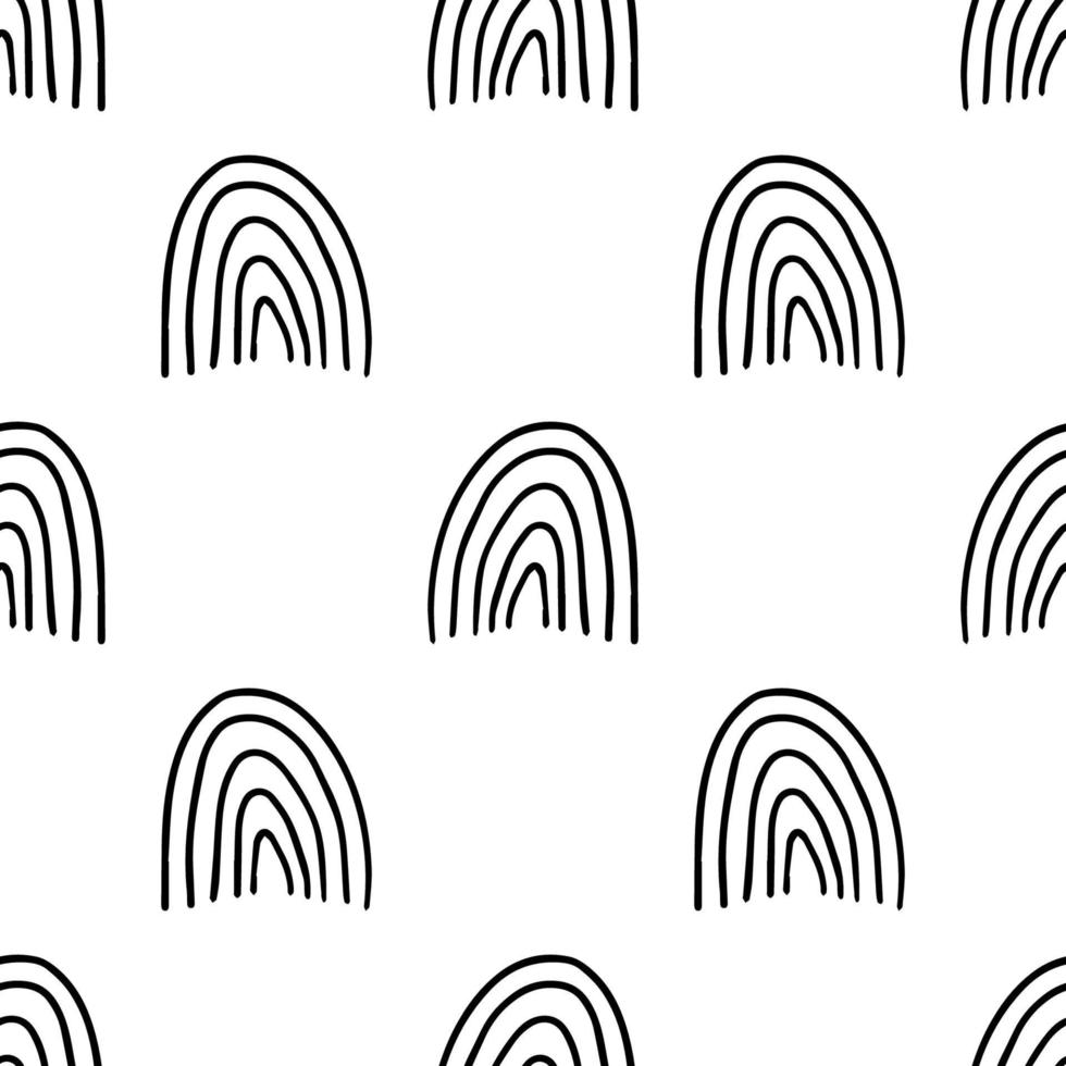 Cute abstract doodle arches, rainbows seamless pattern. Hand drawn geometric background. Round shapes. vector
