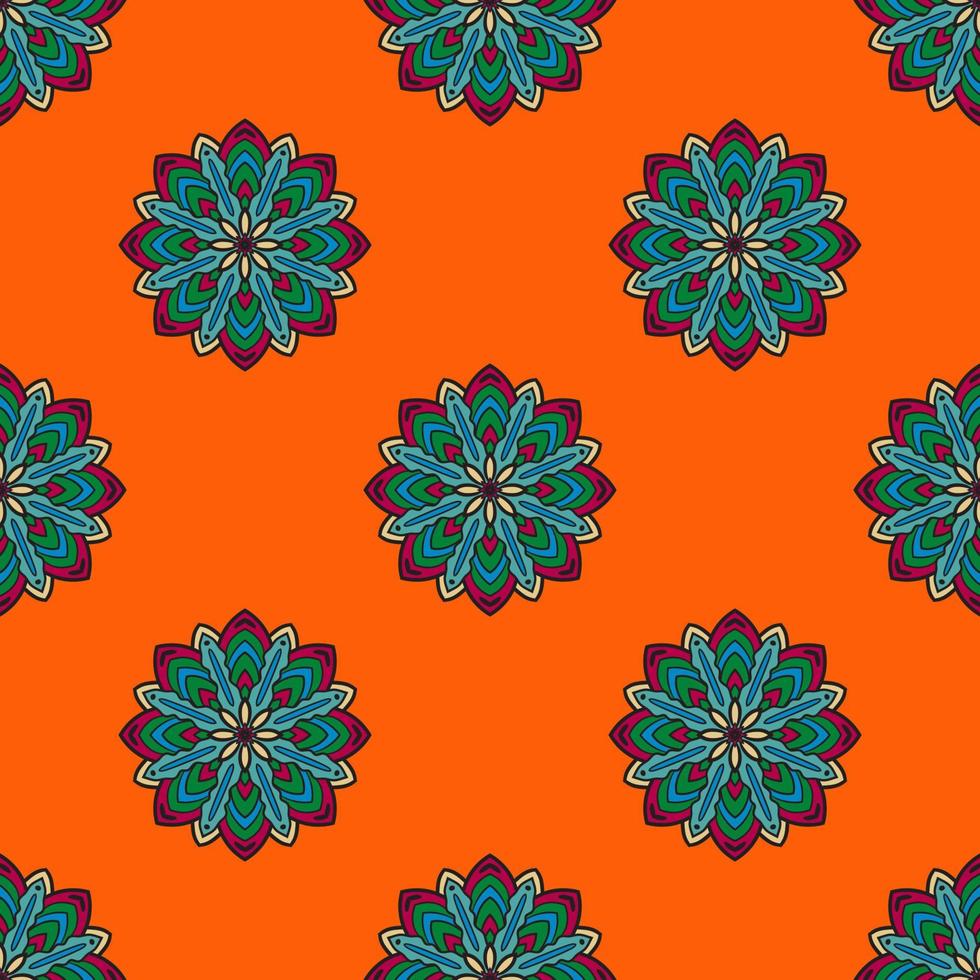 Abstract seamless pattern with mandala flower. Mosaic, tile, polka dot. Floral background. vector