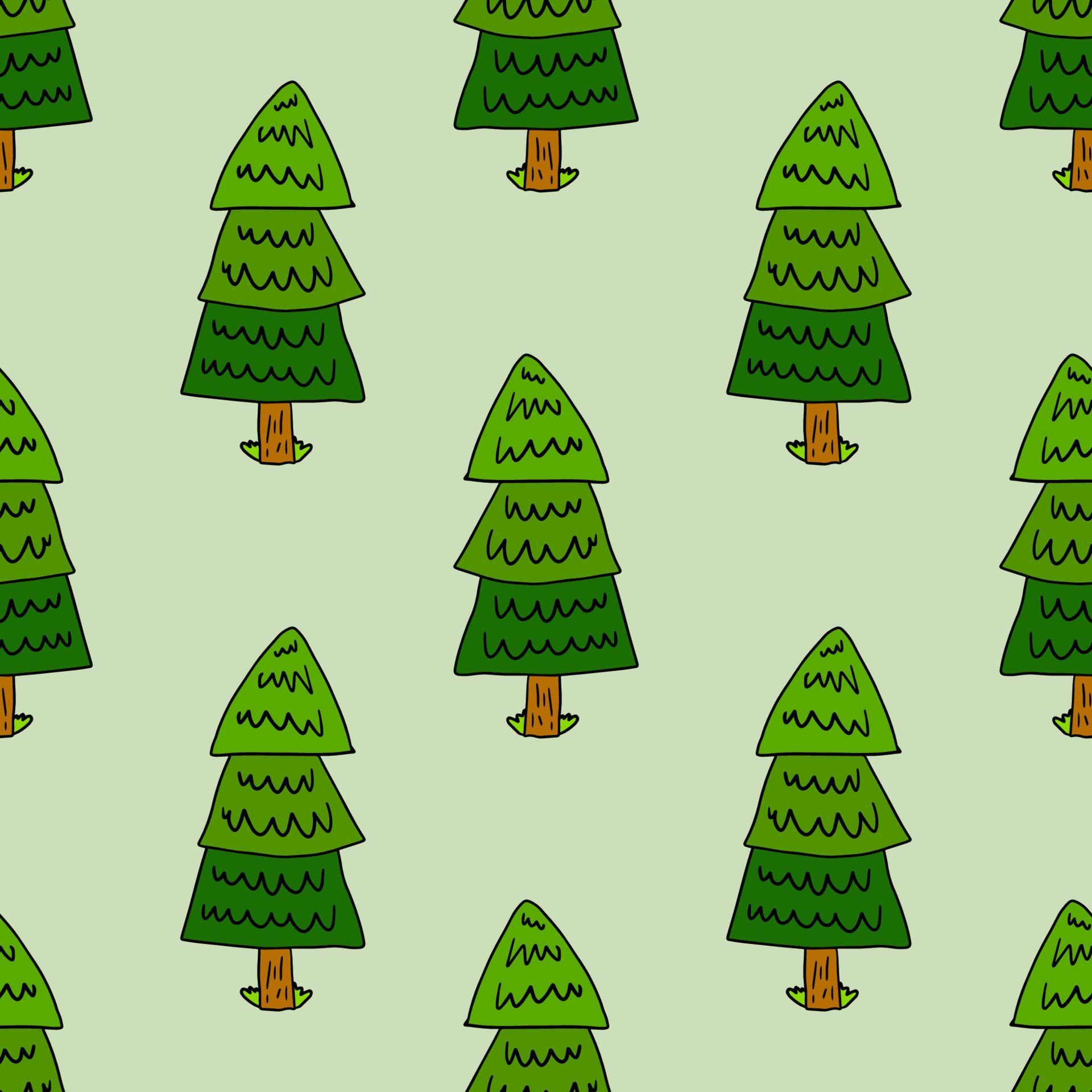 lindo árbol de abeto de dibujos animados. bosque de coníferas de patrones sin fisuras. fondo de bosque de invierno. vector