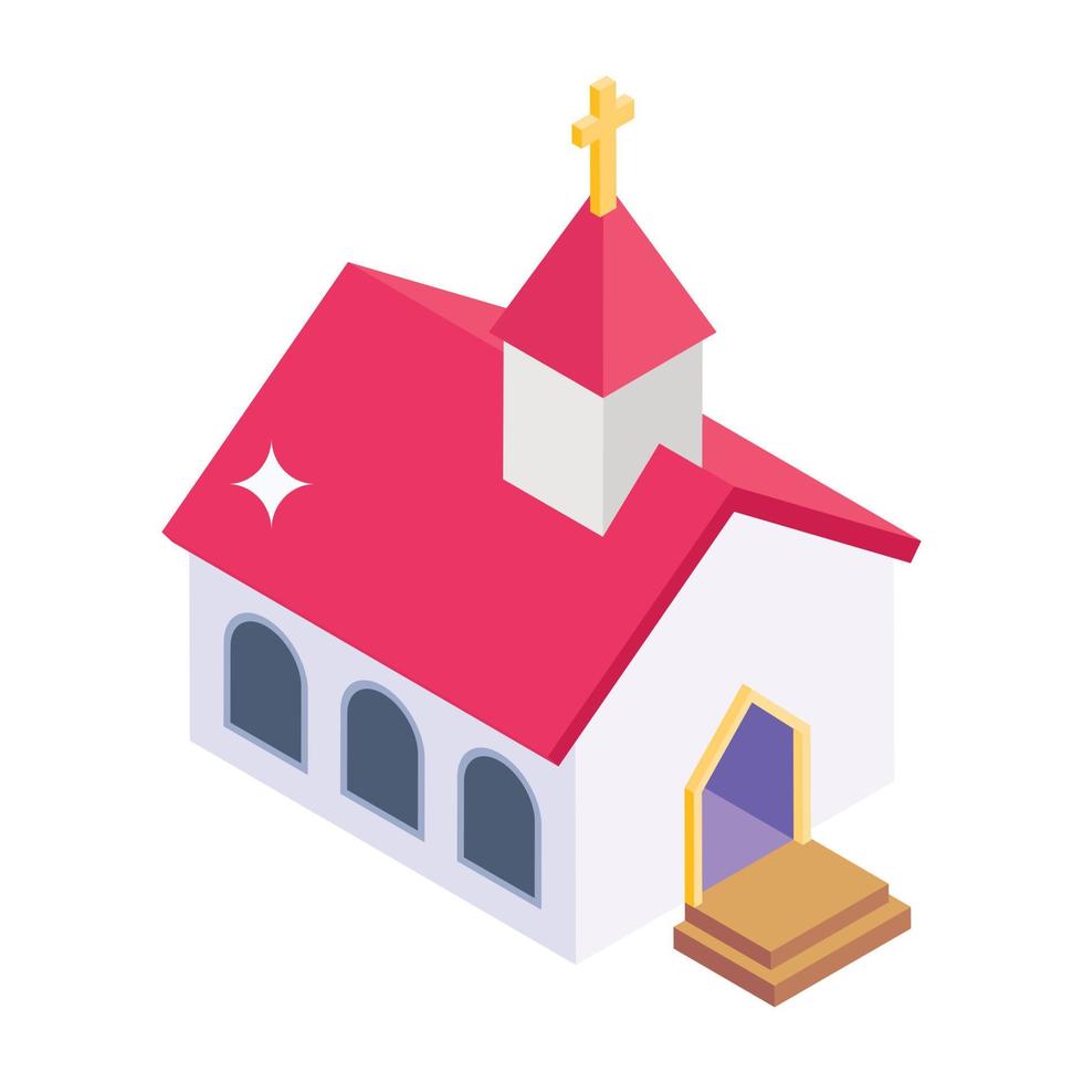 Church building, isometric design vector