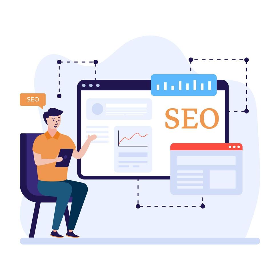 A character illustration of web seo, flat design vector