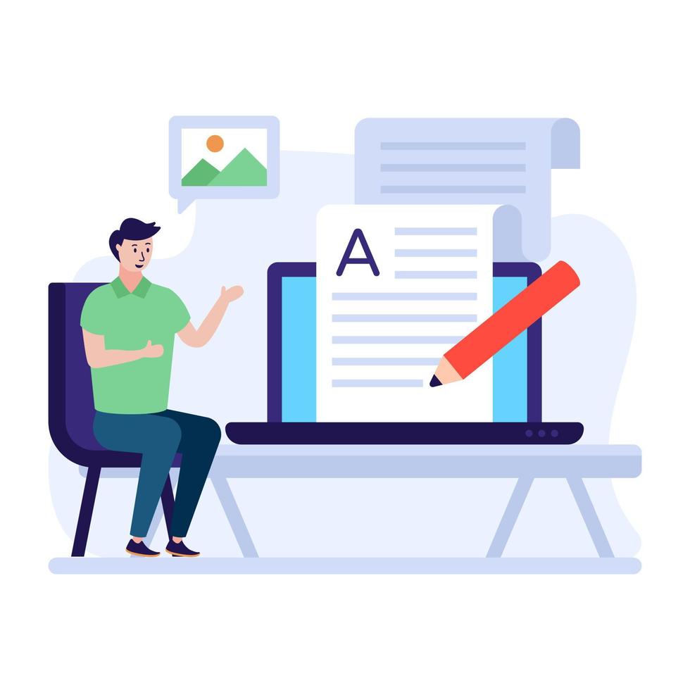 Online content writing, flat illustration of blogging vector