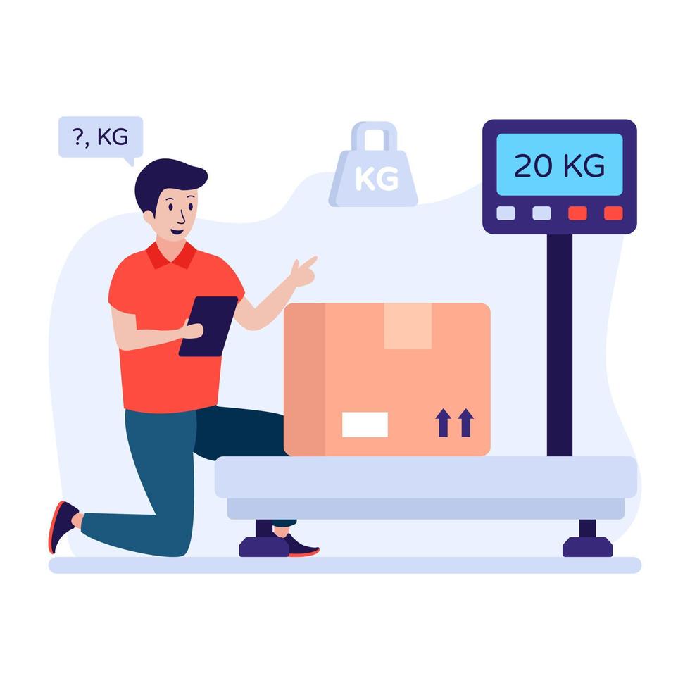 Parcel on a weight scale, flat illustration vector