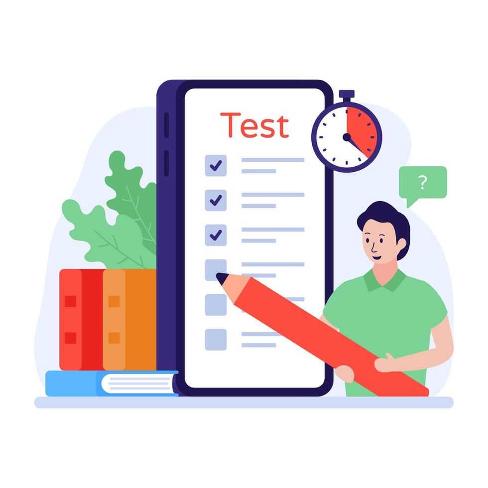 An online test illustration in flat style vector, mobile education concept vector