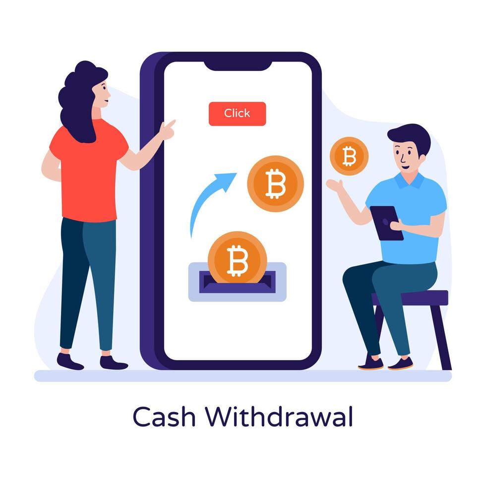 Cash withdrawal flat illustration with editable facility vector