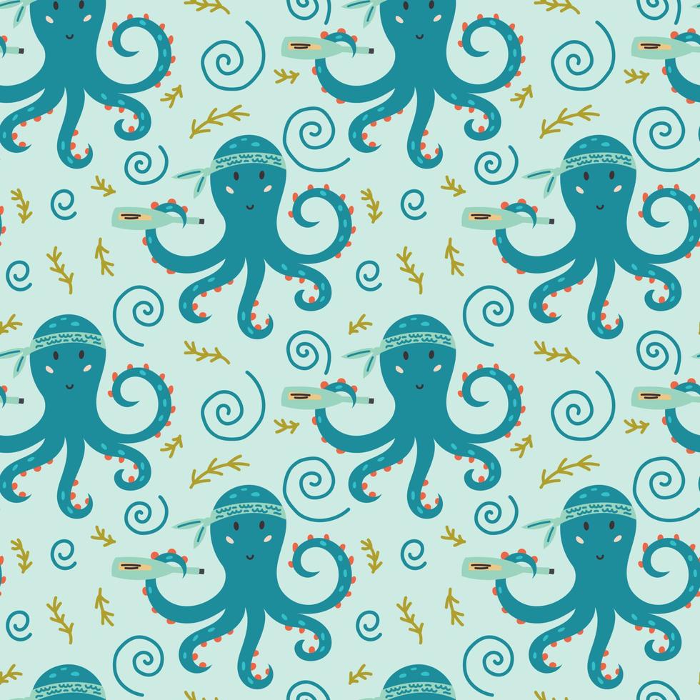 Seamless pattern pirate octopus vector