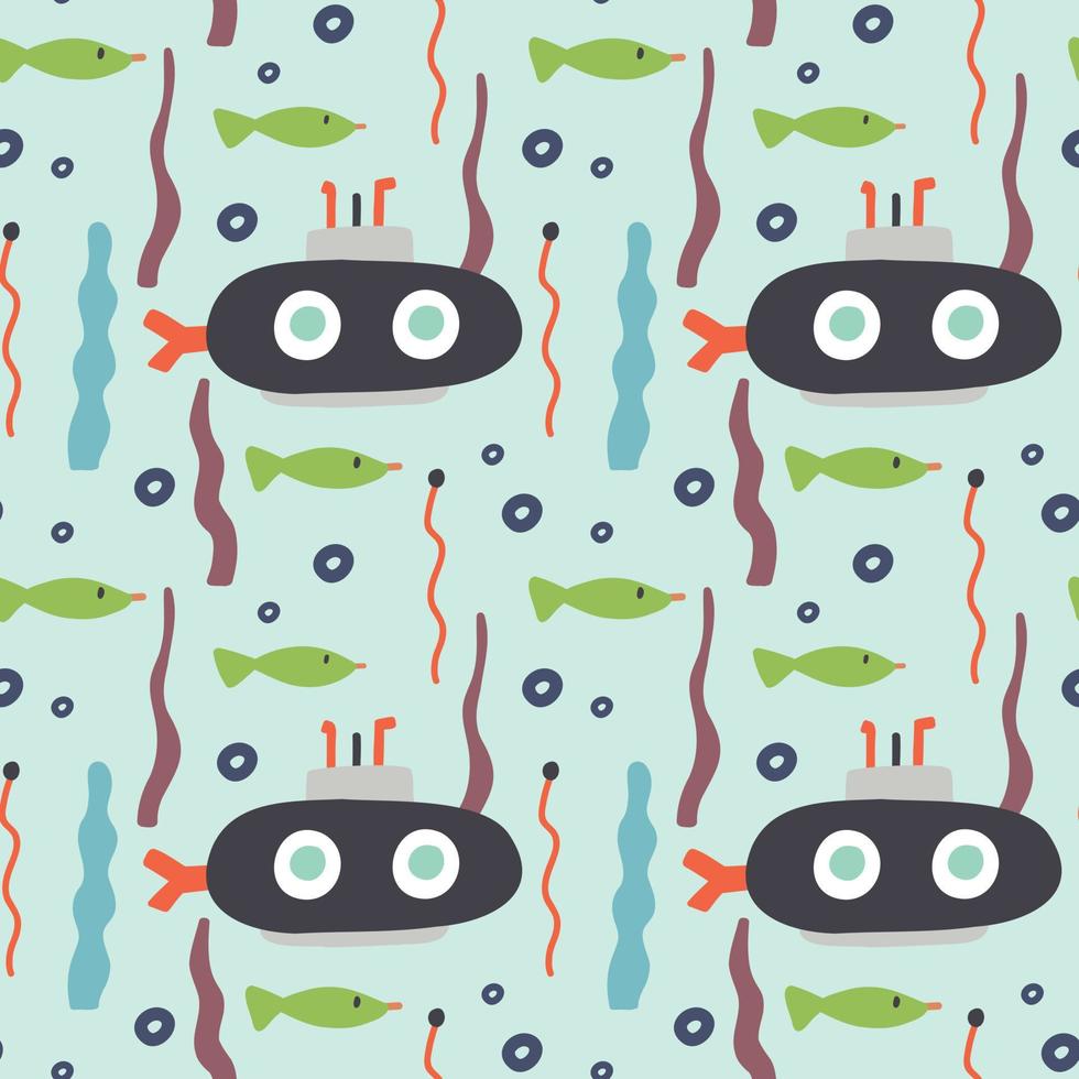 Seamless pattern underwater submarine fish vector