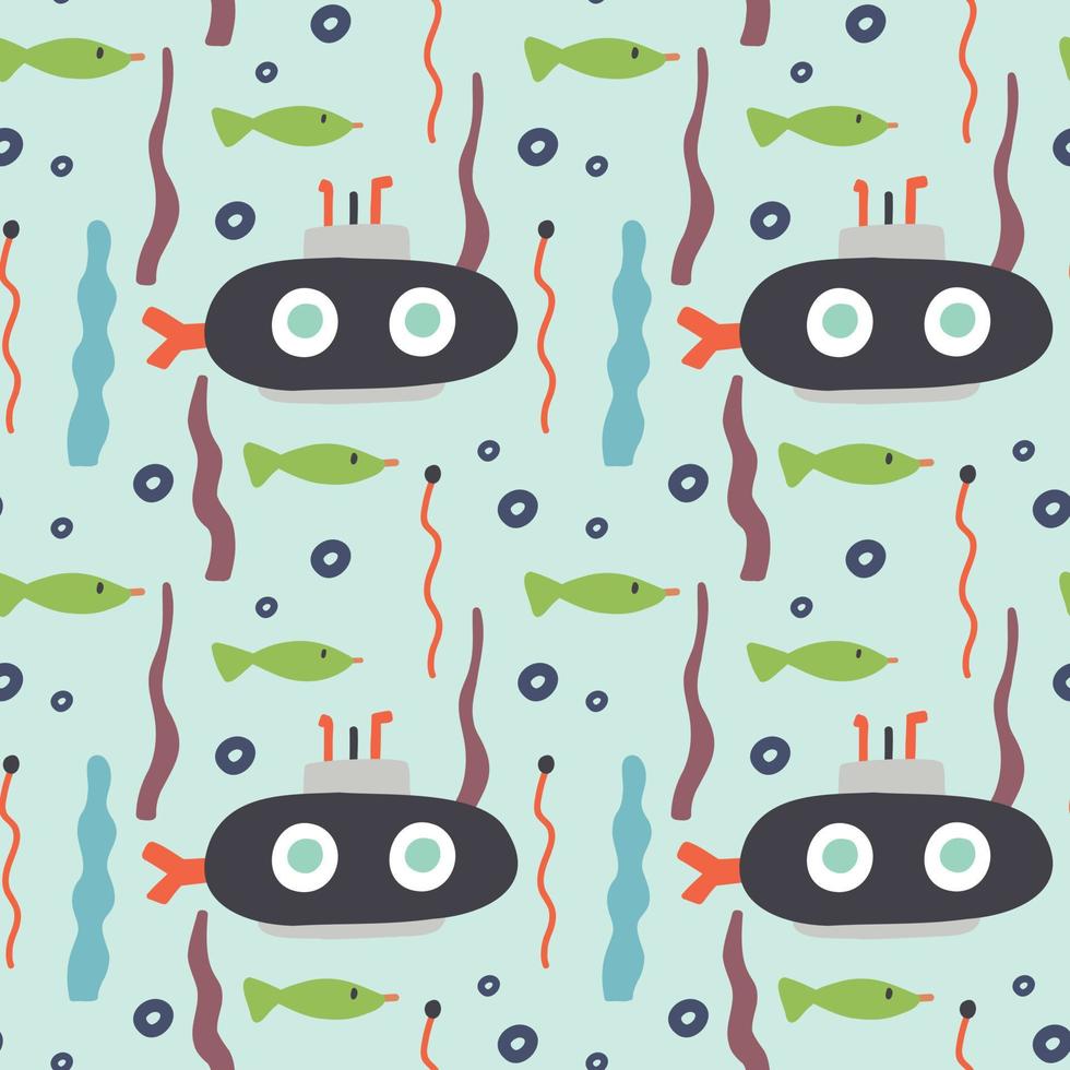 Seamless pattern underwater submarine fish vector