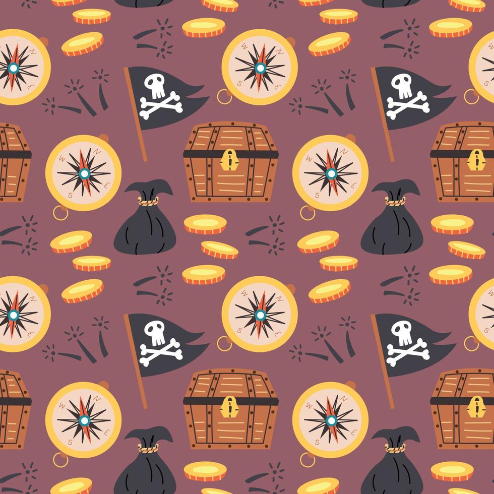 Seamless pattern treasure pirate vector