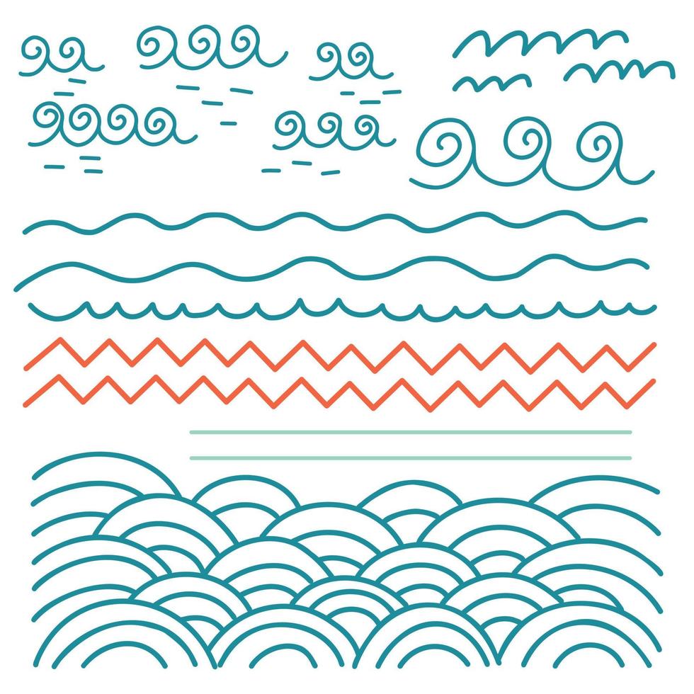 conjunto, ondas, garabato vector