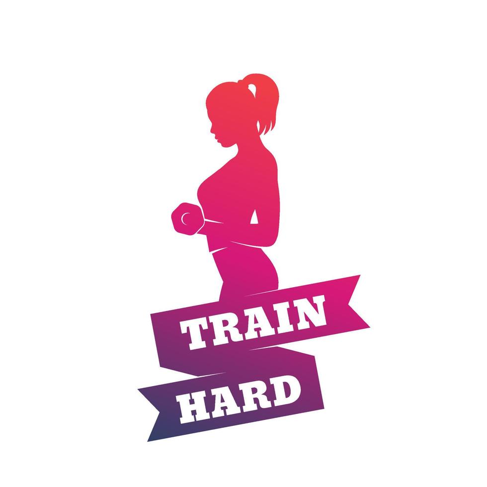 gym training, train hard poster with exercising girl vector