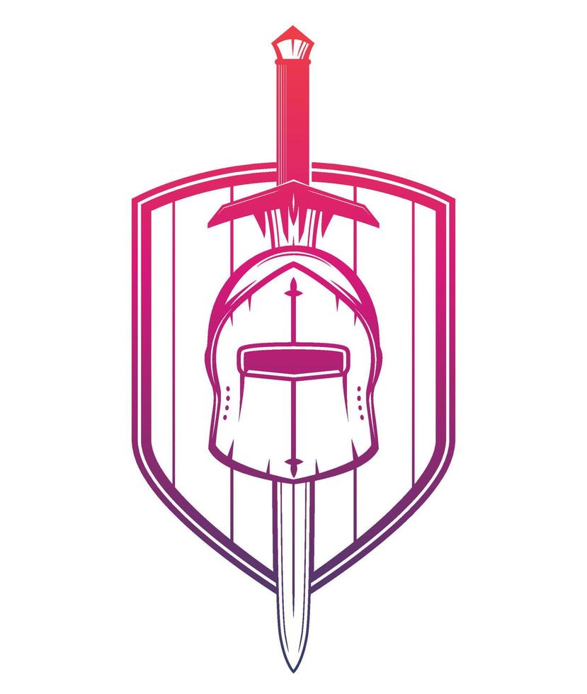 medieval helmet, sword and shield on white vector