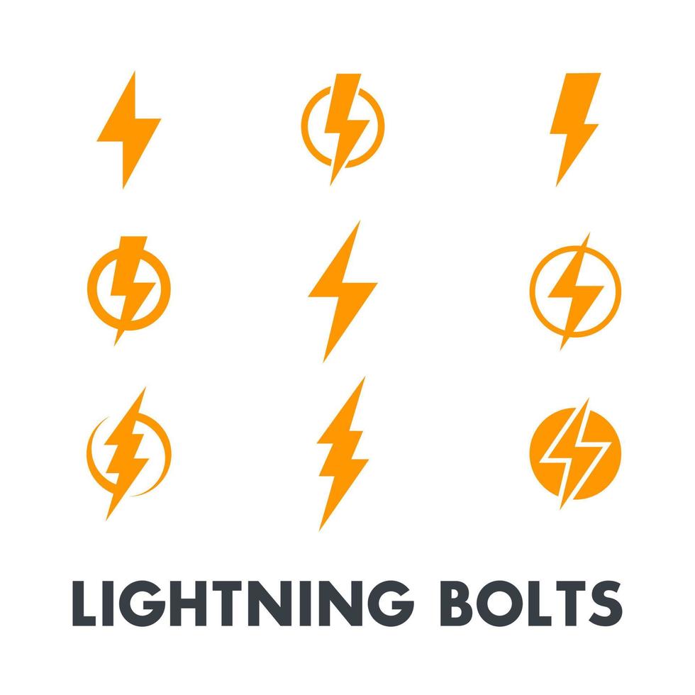 Lightning bolt vector signs, icons isolated over white