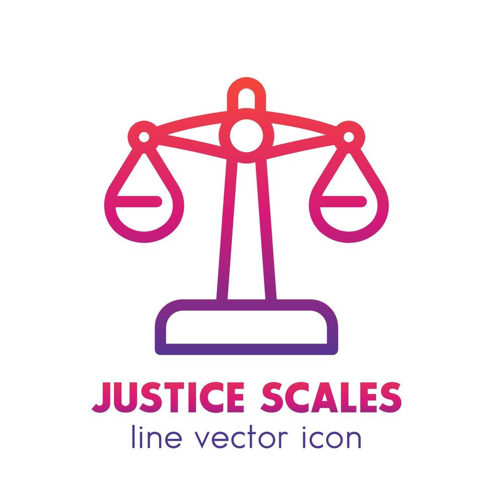 Scales icon in linear style over white, justice symbol, vector illustration