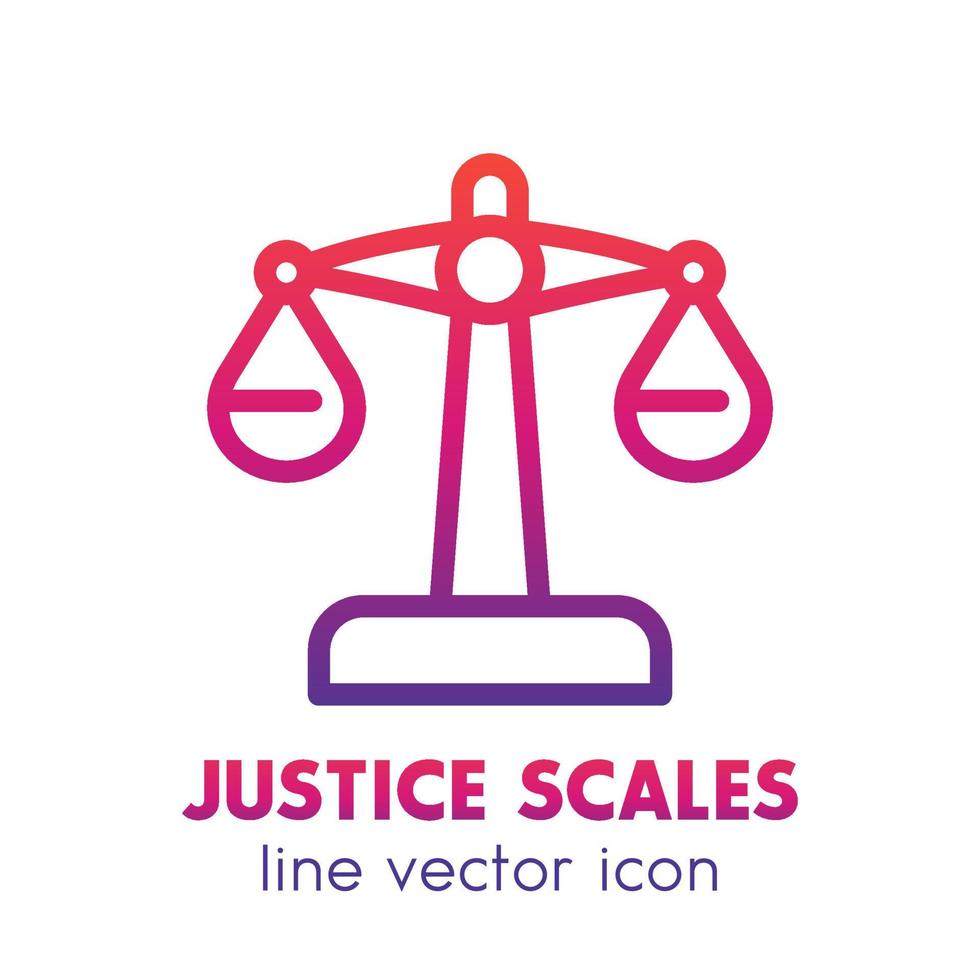 icono de escalas en estilo lineal sobre blanco, símbolo de justicia, ilustración vectorial vector