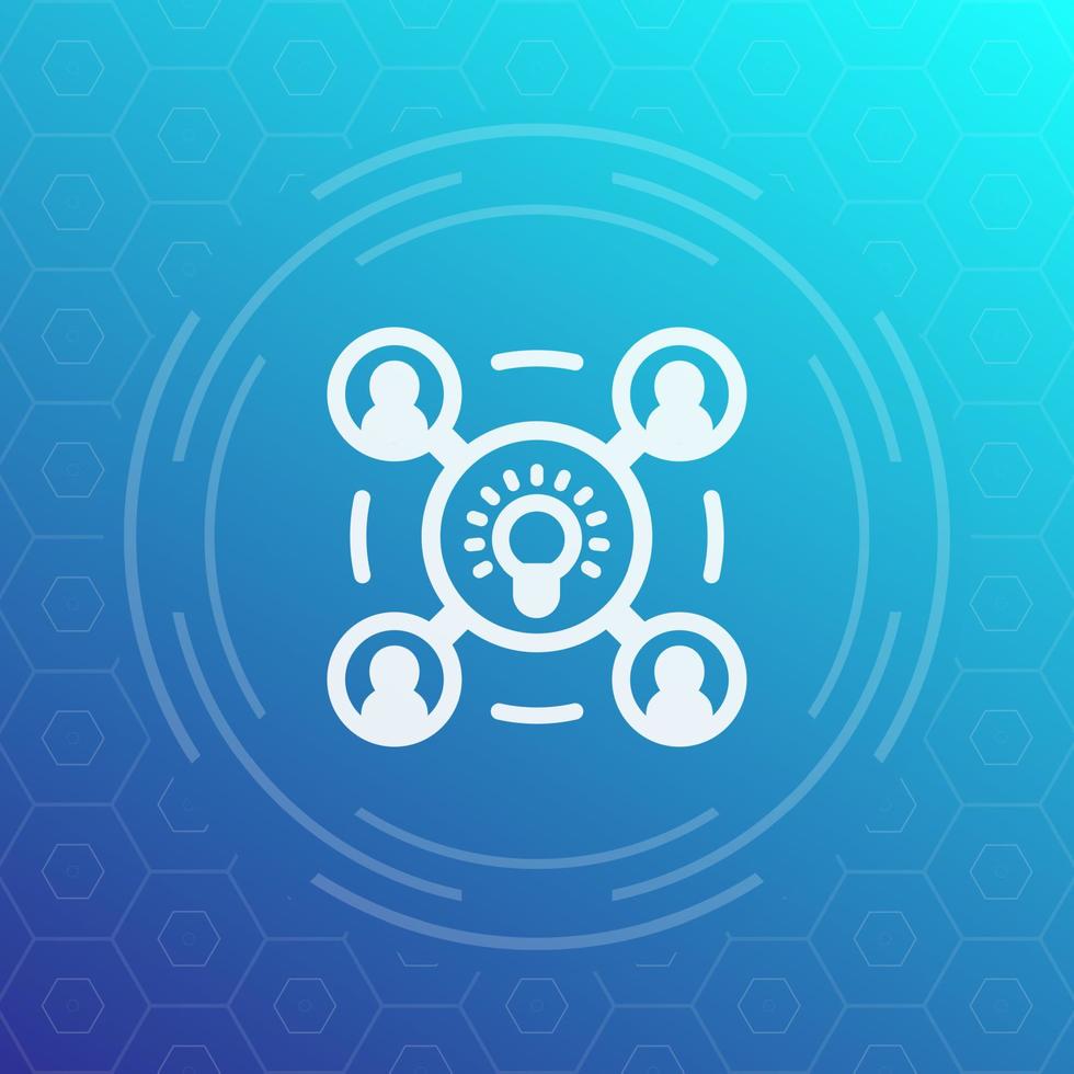 brainstorm icon, pictogram with bulb as idea and people, vector illustration