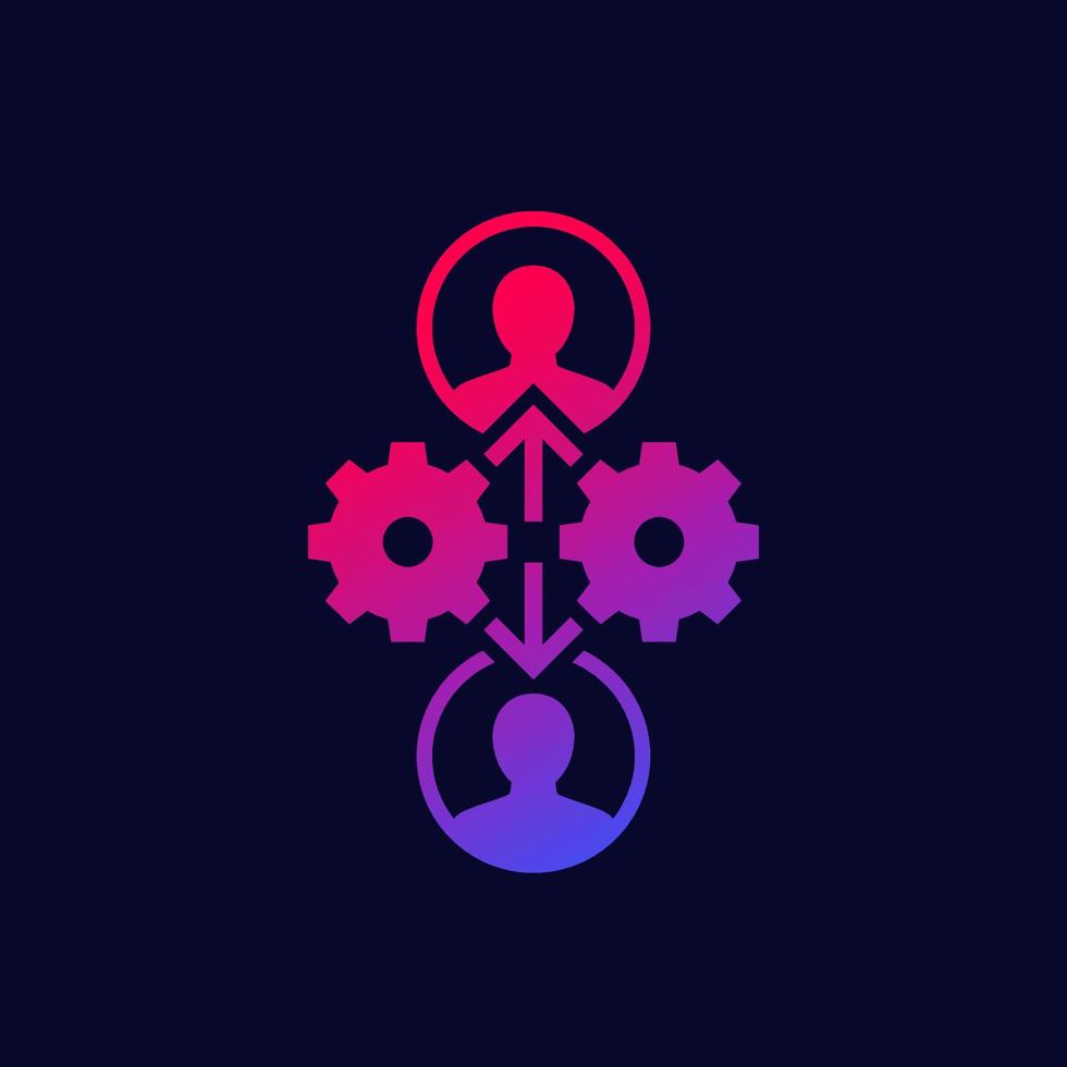 people interaction icon with gears, vector