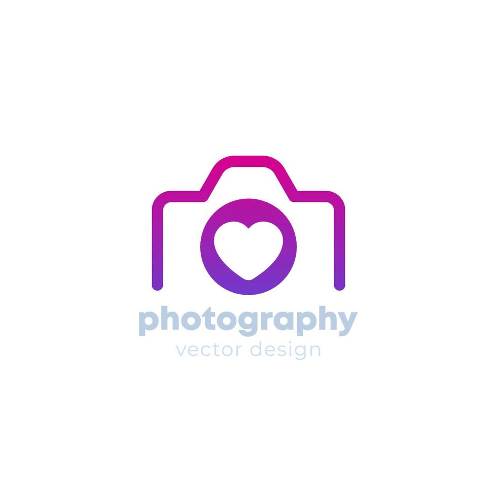 photography logo design with camera and heart vector