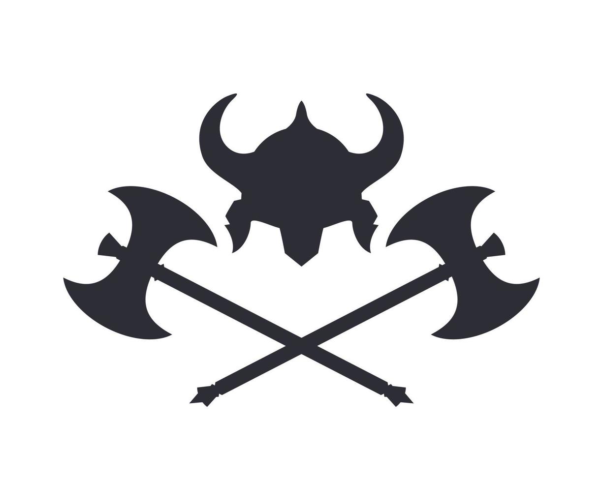 Vikings Helmet and crossed battle axes on white vector