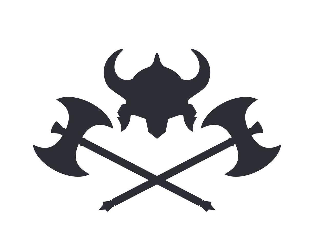 Vikings Helmet and crossed battle axes on white vector