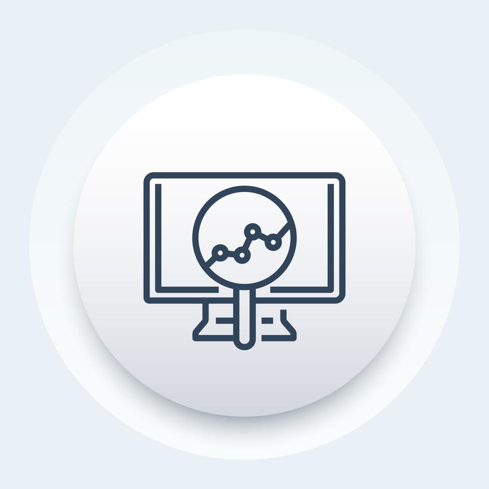 Analytics linear icon, pictogram with statistic graph on computer screen vector