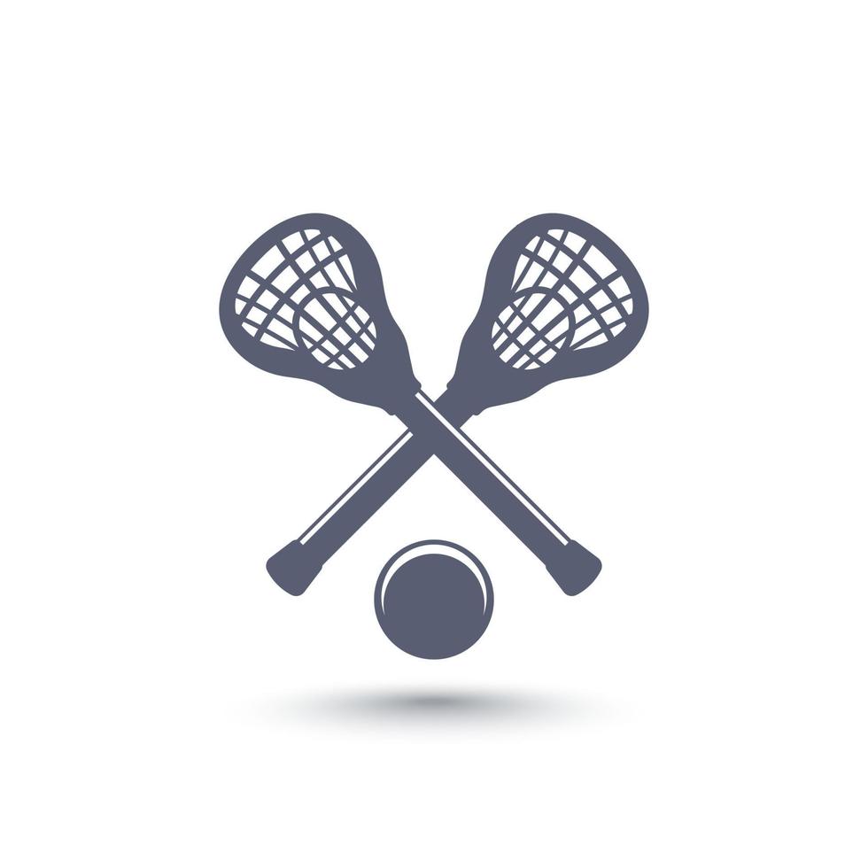 icono de lacrosse con palos y pelota aislado en blanco vector