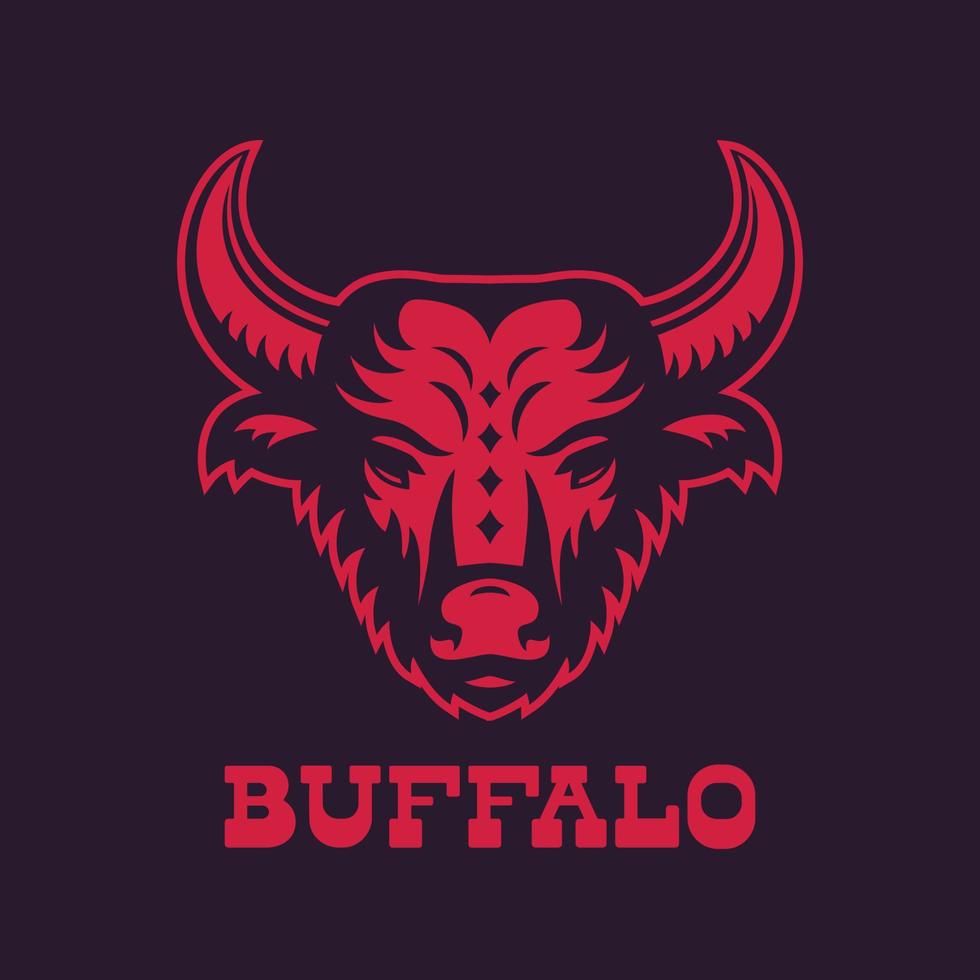 búfalo, elemento del logotipo de cabeza de toro, rojo sobre fondo oscuro vector