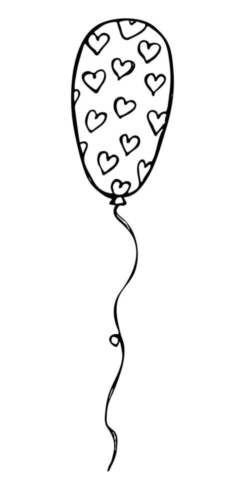 ilustración de globo volador dibujada a mano aislada en un fondo blanco. garabato de globo de san valentín. imágenes prediseñadas de vacaciones. vector