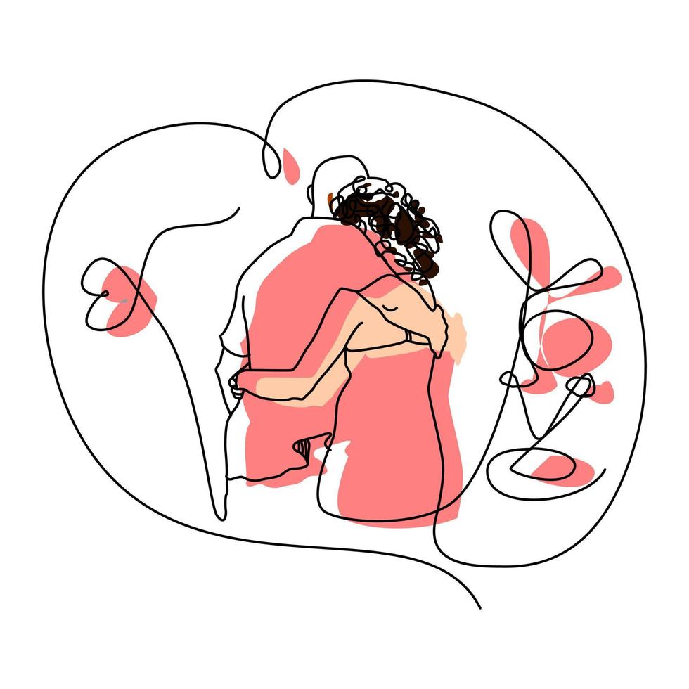romantic couple hugging line art illustration design. minimalist couple hugging illustration. vector