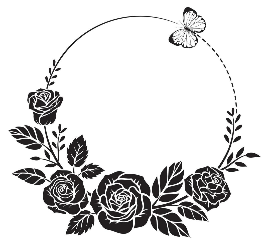 Rose butterfly wreath silhouette vector illustrations
