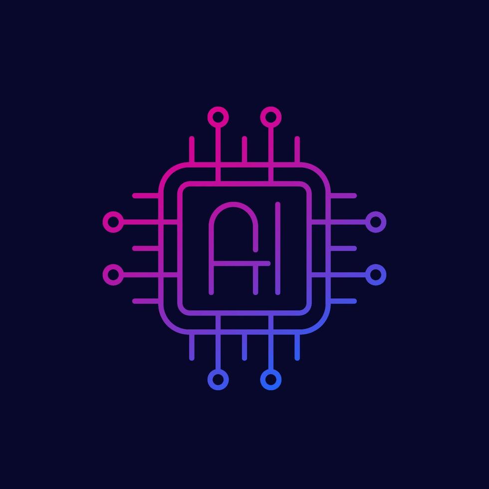 AI chipset logo, artificial intelligence technology line vector icon