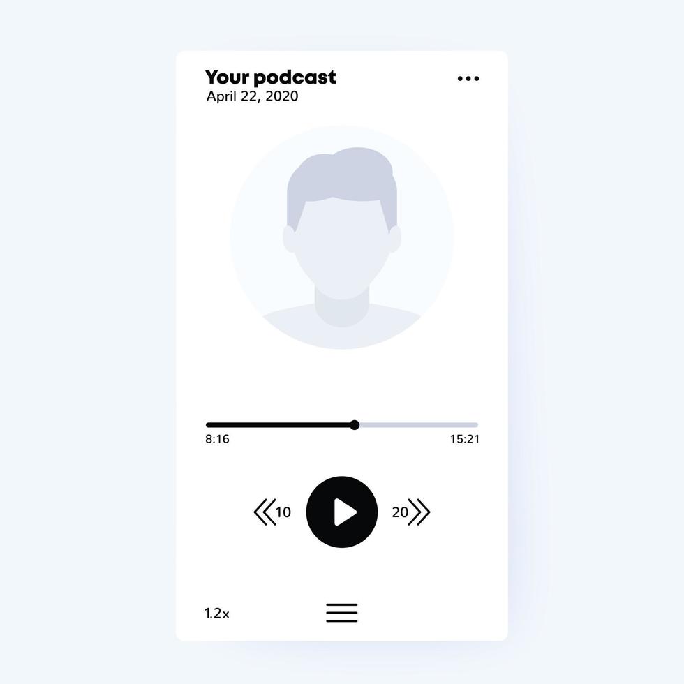 Podcast app, mobile ui, minimal design, vector