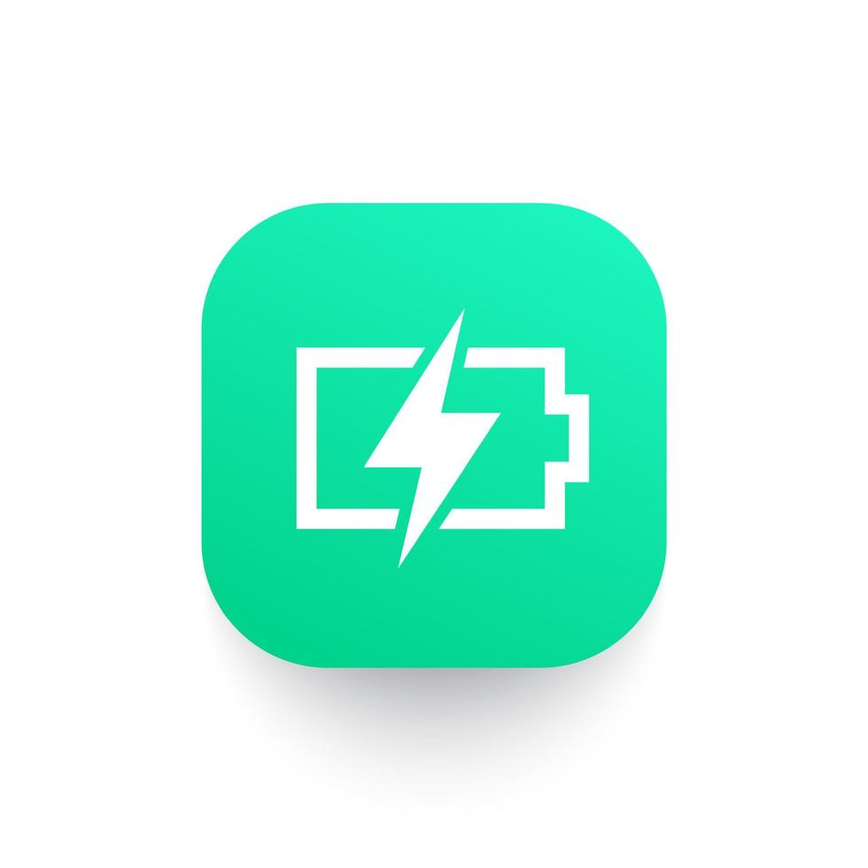 charging battery icon, sign on green shape, vector illustration