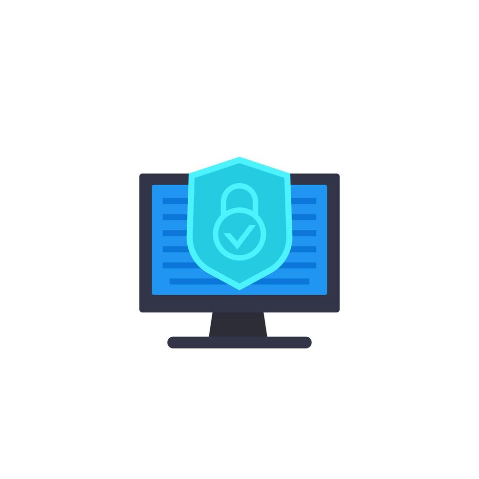 computer security icon with shield and pc on white vector