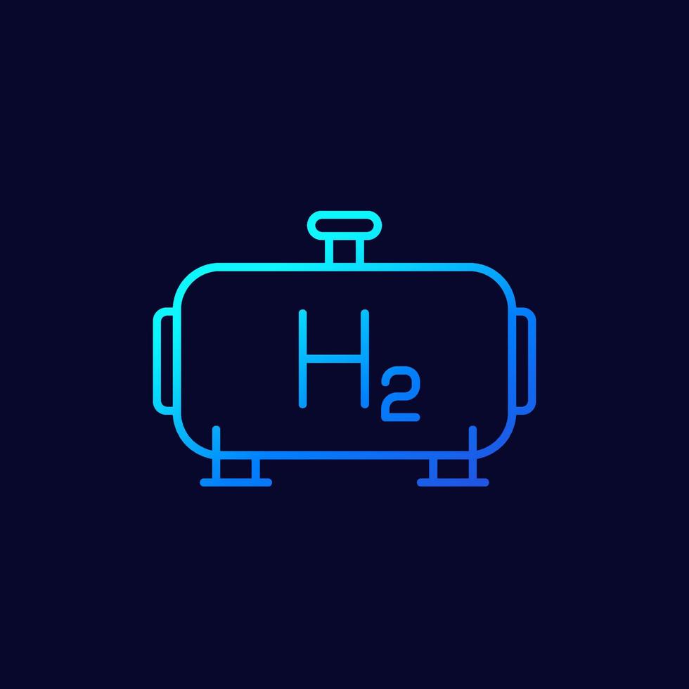 icono de línea de tanque de gas de hidrógeno en la oscuridad vector