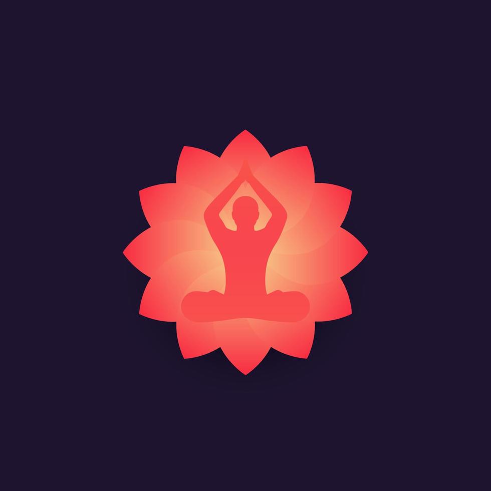 logo de vector de yoga, hombre meditando, pose de loto