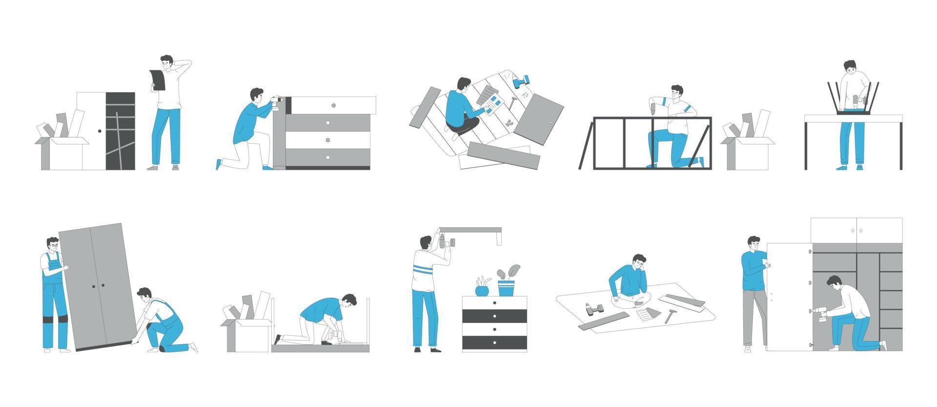 Assembling Furniture Flat Set vector