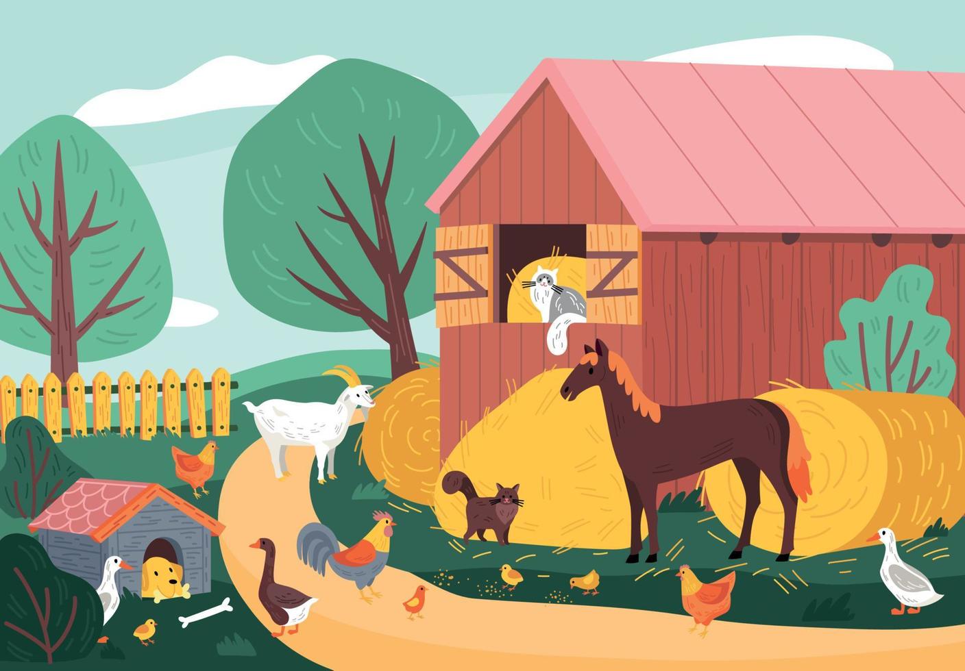 Farm Animal Colored Composition vector