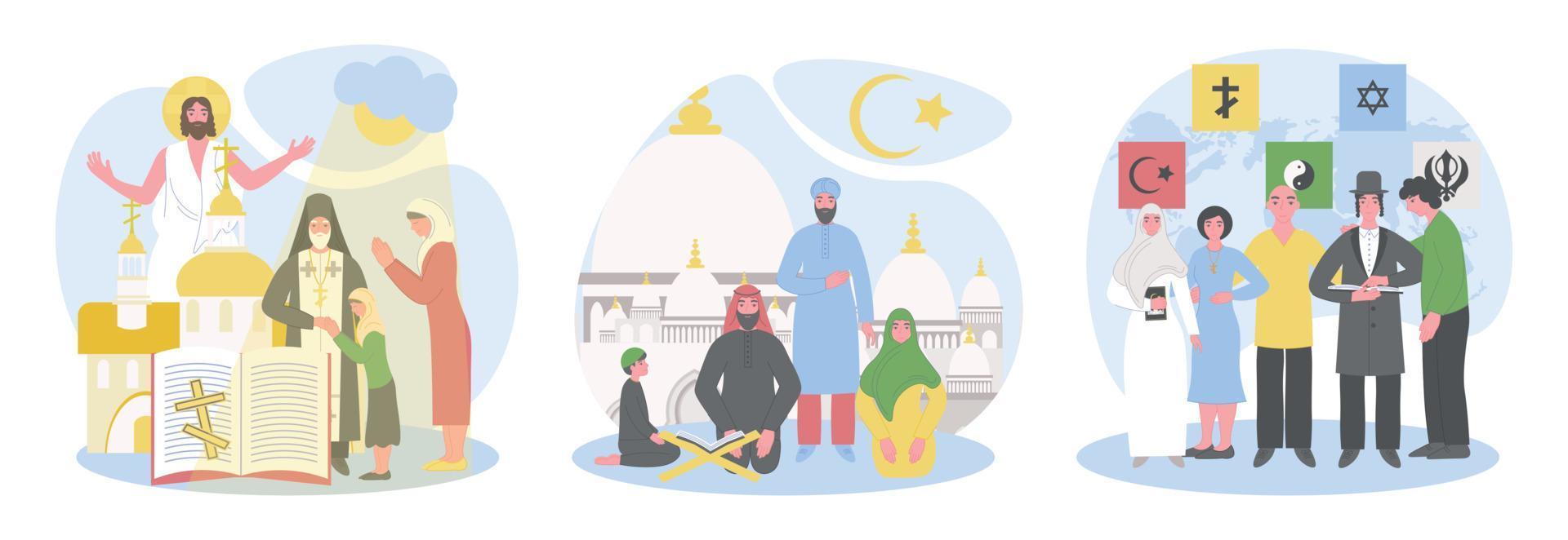 World Religions Flat Compositions vector