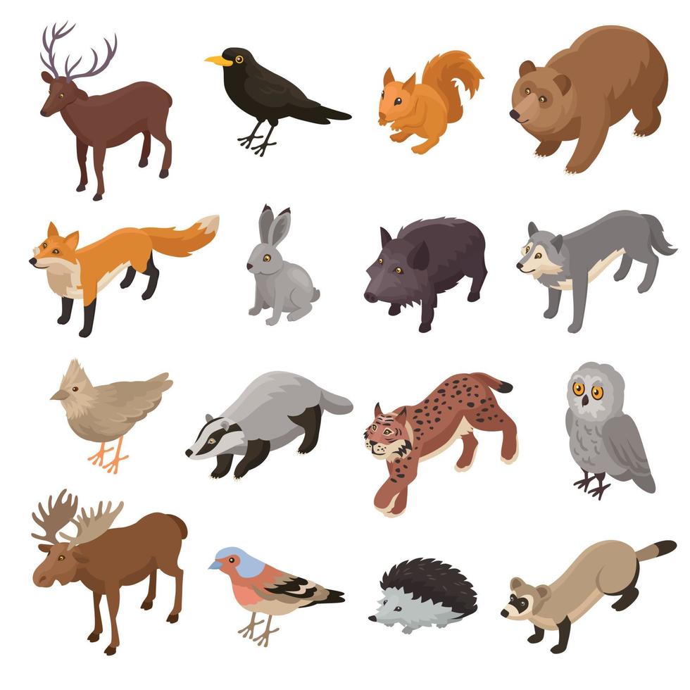 conjunto de animales del bosque isométrico vector